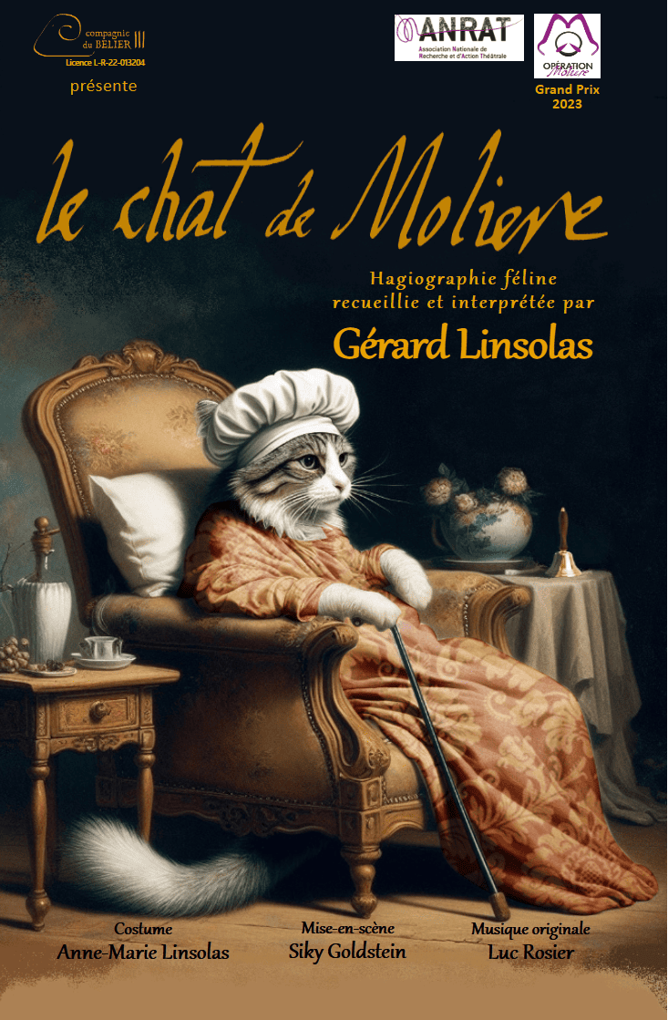 Culture : Affiche de la pièce de théâtre : Le chat de Molière par la Compagnie du Bélier, Dimanche 11 octobre à 16h, dans le cadre de la programmation théâtrale régulière donnée au château de Morin